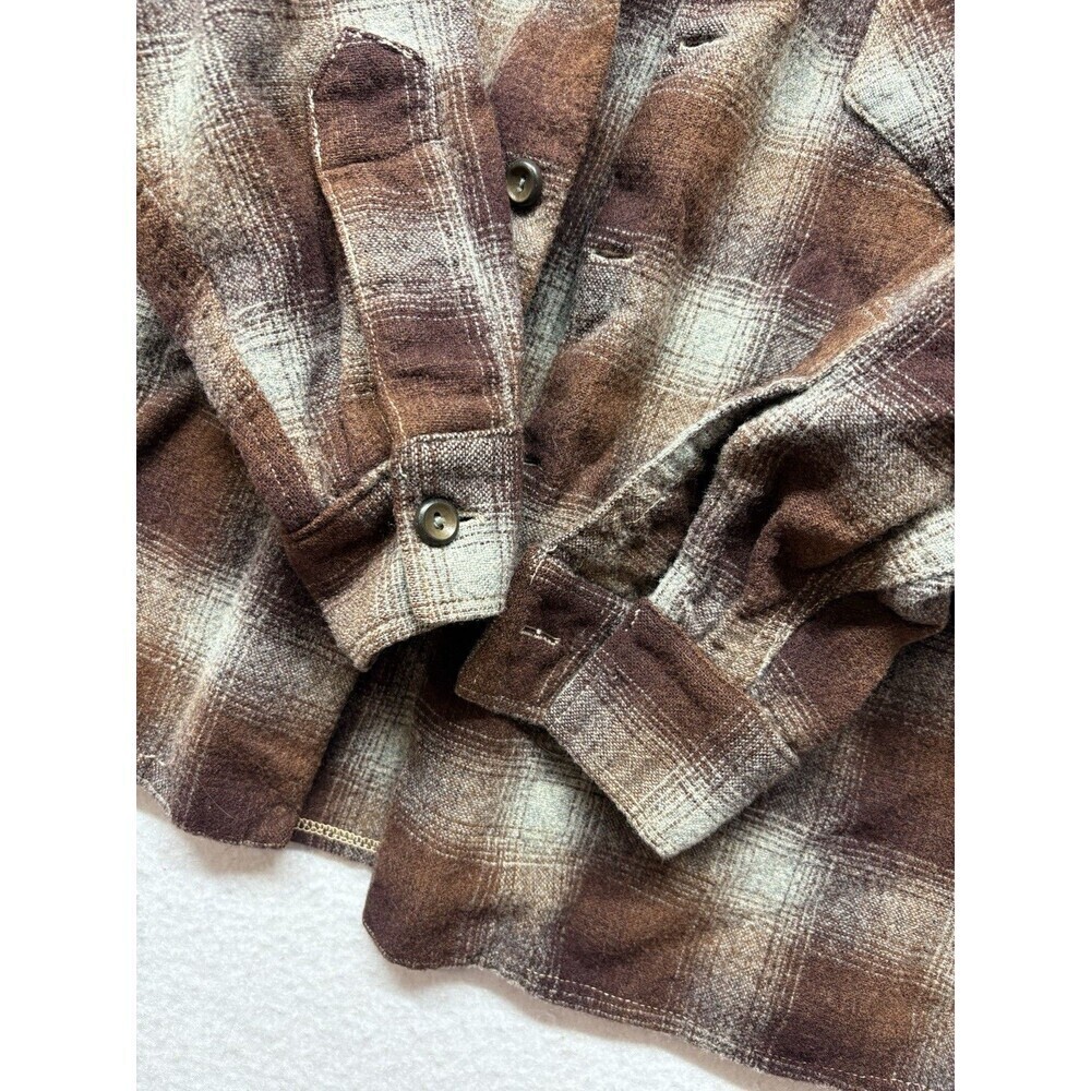 Vintage KLINKERFUES North Country Brown Plaid Flannel Wool Shirt Size M *flaw - Picture 2 of 6